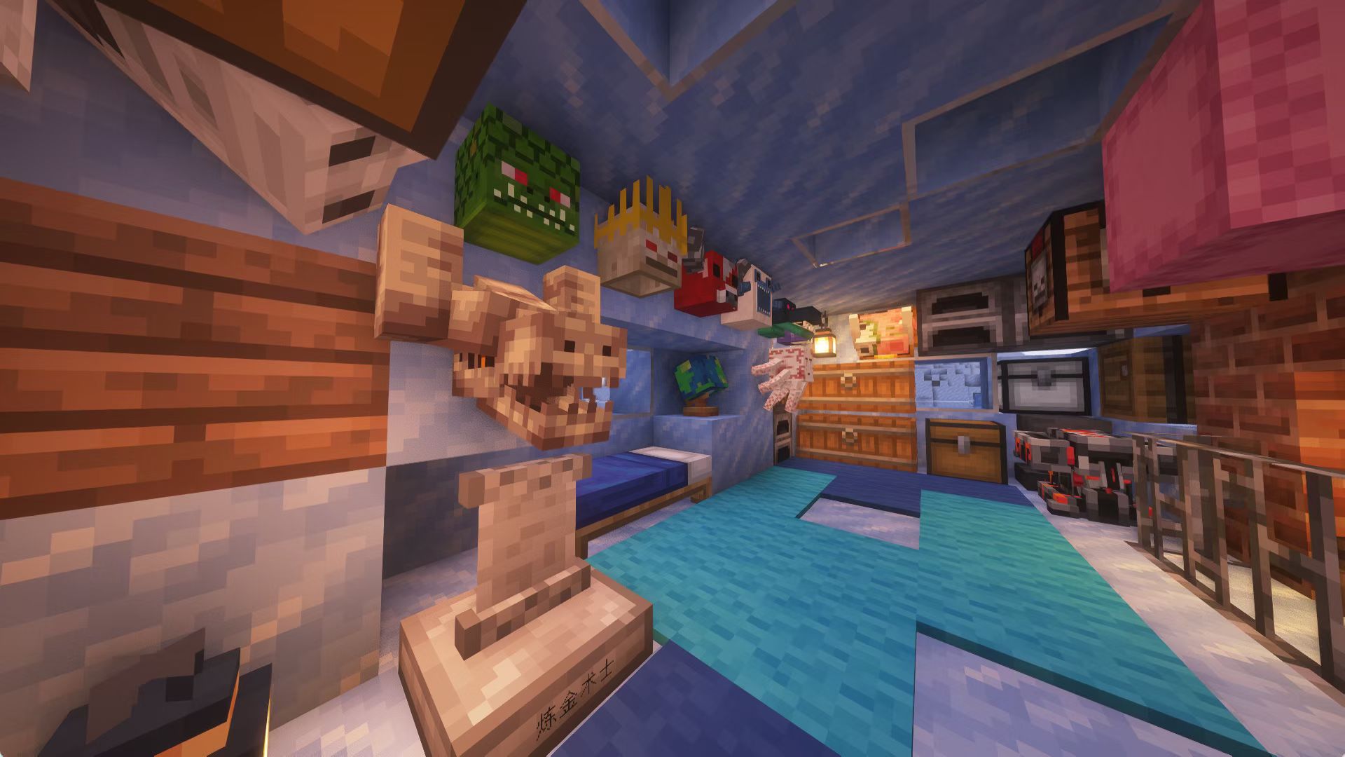 Minecraft 房间里的装饰、床与工作台